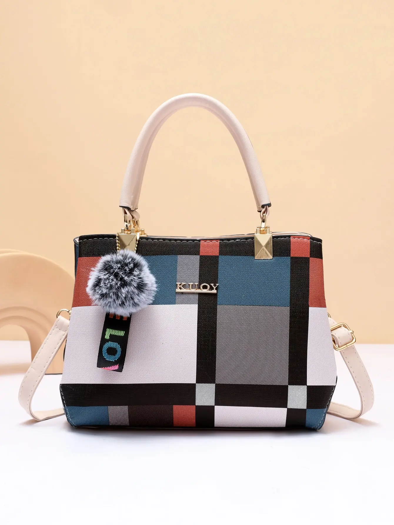 kf-S79f09d6ad51c4714bc4275d6bb88df96C Checkered pattern handbag, fashionable decorative crossbody bag, women's work handle wallet - Image 1